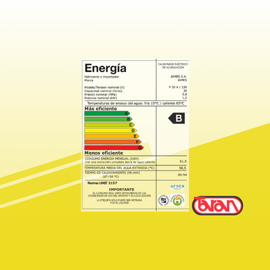 TERMOTANQUE DE ACERO JAMES PRISMA 30 Litros