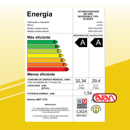 AIRE ACONDICIONADO INVERTER JAMES 24000 BTU AAM-24 INF-INV G2