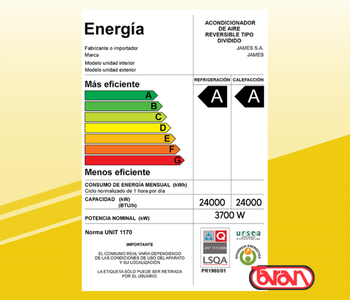 AIRE ACONDICIONADO 24000 BTU INVERTER JAMES AAM-24 GL-INV