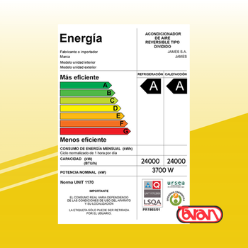 AIRE ACONDICIONADO 24000 BTU INVERTER JAMES AAM-24 GL-INV
